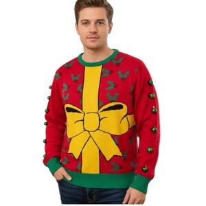 Ugly Sweater Jingle Bell Sleeve Light Up Christmas Present NWOT Unisex Adult